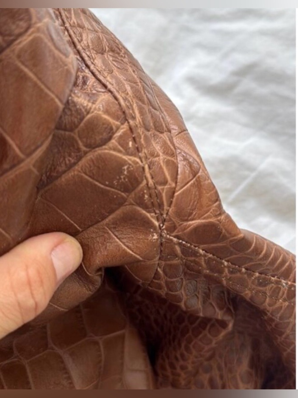 RALPH LAUREN COLLECTION BREANNA CROCODILE LEATHER JACKET IN TOFFEE - Picture 14 of 15